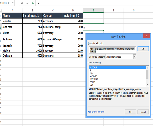 VLOOKUP Parameters insert function