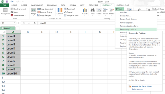 kutools excel remove numbers