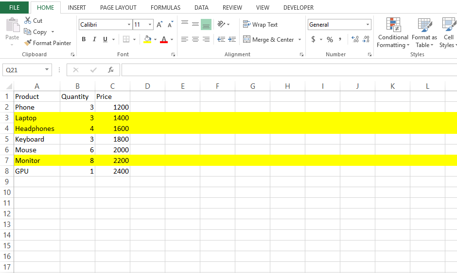 excel how many rows highlighted