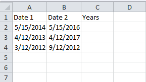 find years between two dates