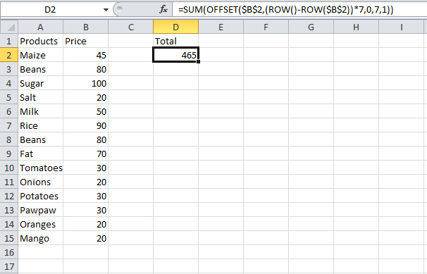 how to add multiple rows in excel formula