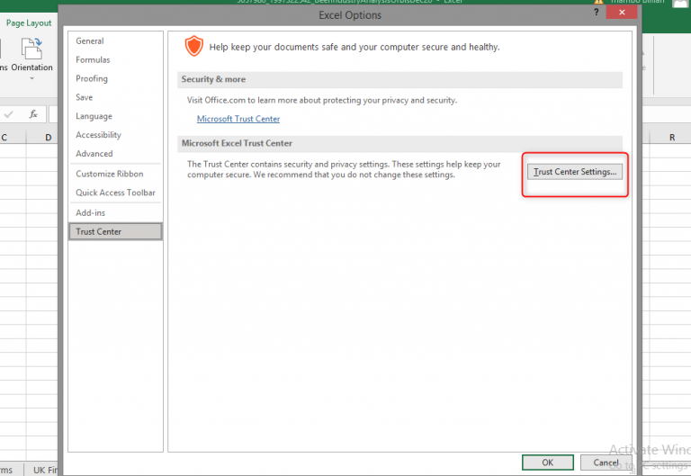 How to remove security warning notifications in the MS Excel