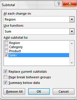 Data → Subtotal.